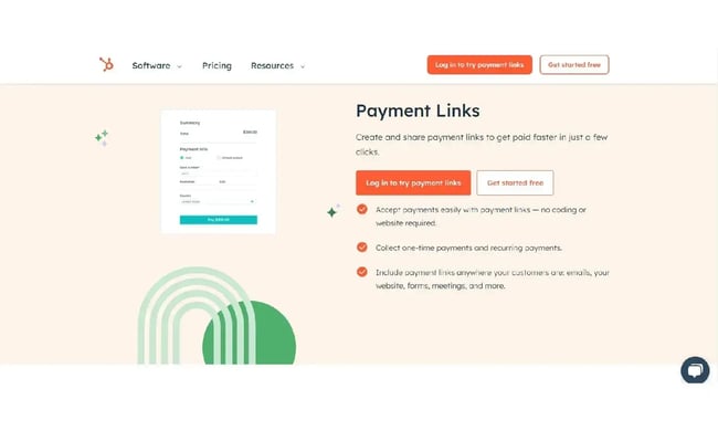 free invoice software for small business image showing hubspot payment links webpage